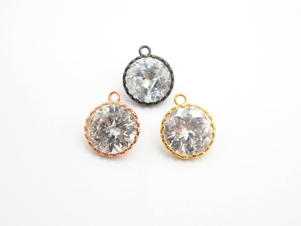 14mm Micro Pave Round Shaped Pendant with Big Clear CZ, Black/Gold/Silver/Rose gold, Bridal Jewelry Charms, Wedding Jewelry Findings,sku#B85