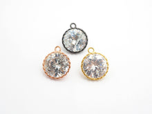 Load image into Gallery viewer, 14mm Micro Pave Round Shaped Pendant with Big Clear CZ, Black/Gold/Silver/Rose gold, Bridal Jewelry Charms, Wedding Jewelry Findings,sku#B85