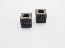 Load image into Gallery viewer, 7mm Black CZ Pave On Black Big Hole Cube Spacer Micro Pave Beads, Cubic Zirconia Cube Space Beads, SKU#C77