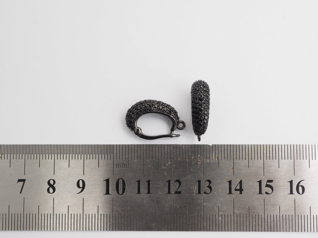 Black CZ Pave On Black Micro Pave Rhodium Plated Pendant Enhancer Bail with Latch-Back Closure, Pendant Enhancer,6x20x13mm, sku#C87