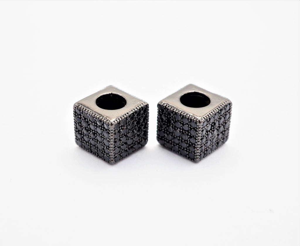 7mm Black CZ Pave On Black Big Hole Cube Spacer Micro Pave Beads, Cubic Zirconia Cube Space Beads, SKU#C77