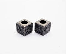 Load image into Gallery viewer, 7mm Black CZ Pave On Black Big Hole Cube Spacer Micro Pave Beads, Cubic Zirconia Cube Space Beads, SKU#C77