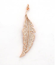 Load image into Gallery viewer, CZ Micro Pave Leaf Feather Pendant, Gold/Rose gold/Silver/Black plated, Cubic Zirconia leaf Pendant/Charm,46x12mm,sku#F511