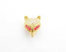 Load image into Gallery viewer, CZ Micro Pave Fuchsia Eye Fox Head Beads, Animal Beads, Cubic Zirconia Spacer Beads,11x13x7mm, sku#C88