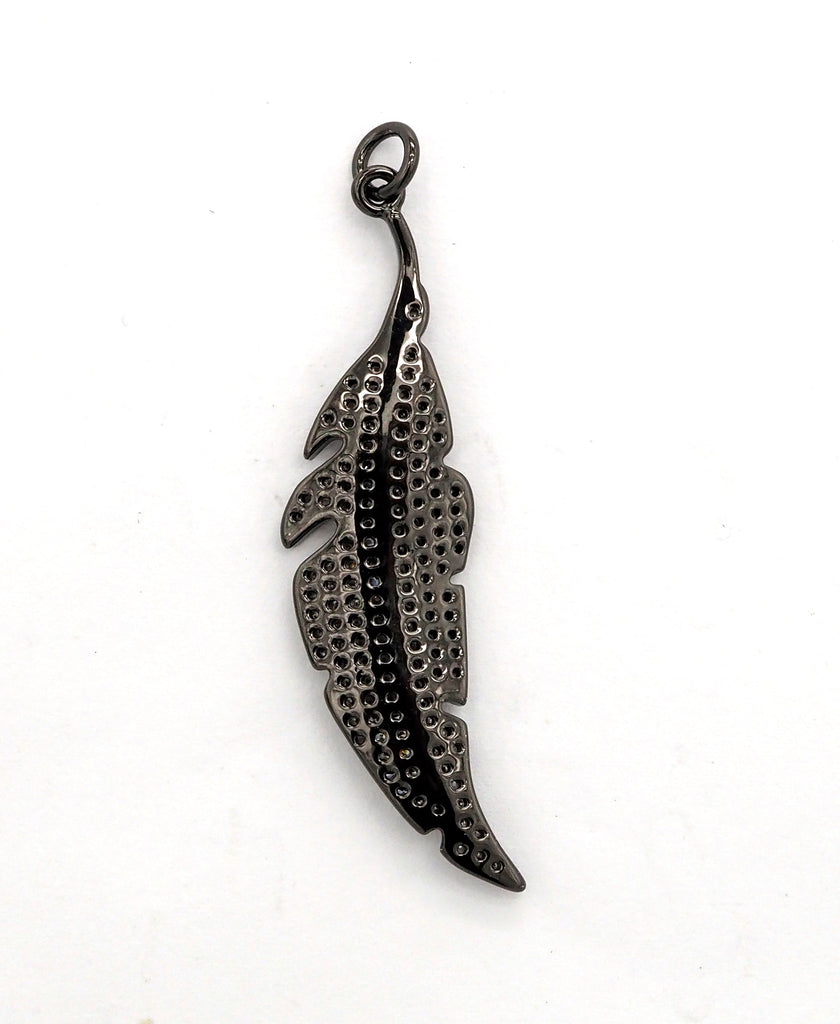 CZ Micro Pave Leaf Feather Pendant, Gold/Rose gold/Silver/Black plated, Cubic Zirconia leaf Pendant/Charm,46x12mm,sku#F511