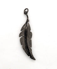 Load image into Gallery viewer, CZ Micro Pave Leaf Feather Pendant, Gold/Rose gold/Silver/Black plated, Cubic Zirconia leaf Pendant/Charm,46x12mm,sku#F511