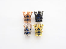 Load image into Gallery viewer, CZ Micro Pave King Crown Spacer Beads, Sapphire Blue Crown Beads,Men's Women's Jewelry Making, 10x8mm, Sku#G411