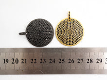 Load image into Gallery viewer, 30mm CZ Fully Micro Pave Large Disc Pendant,Gold/Black Tone, Black Cubic Zirconia Big Pave Disc Charm Pendant, sku#F501