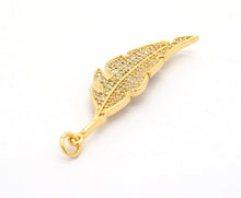 Load image into Gallery viewer, CZ Micro Pave Leaf Feather Pendant, Gold/Rose gold/Silver/Black plated, Cubic Zirconia leaf Pendant/Charm,46x12mm,sku#F511