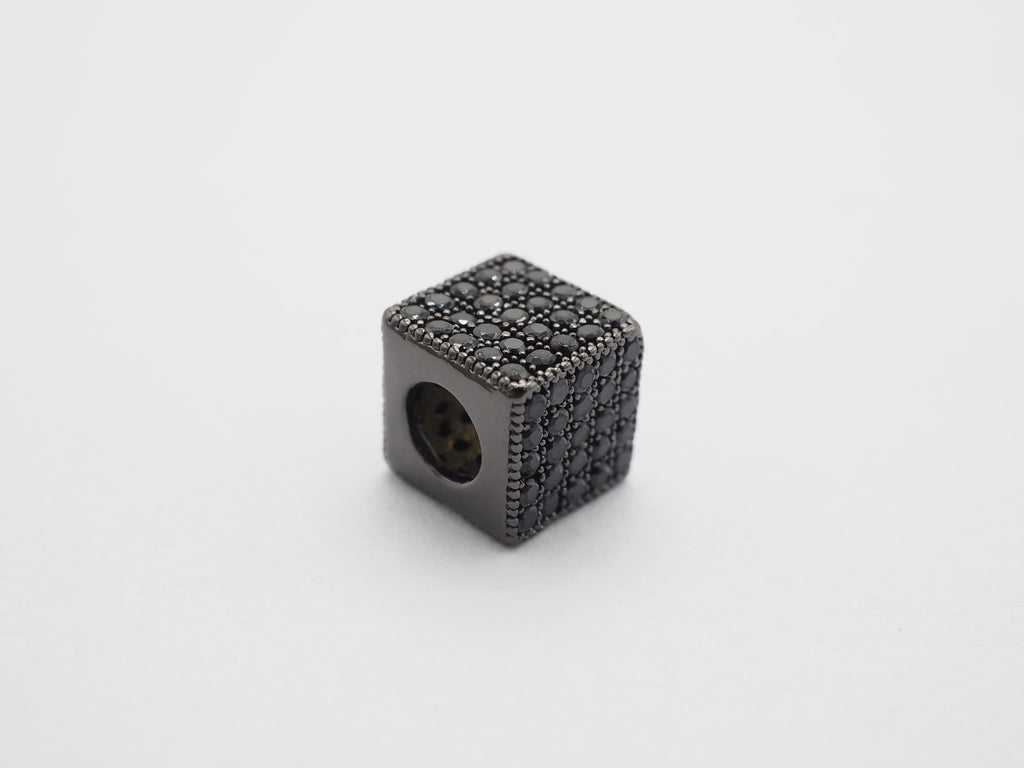 7mm Black CZ Pave On Black Big Hole Cube Spacer Micro Pave Beads, Cubic Zirconia Cube Space Beads, SKU#C77