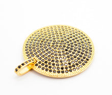 Load image into Gallery viewer, 30mm CZ Fully Micro Pave Large Disc Pendant,Gold/Black Tone, Black Cubic Zirconia Big Pave Disc Charm Pendant, sku#F501