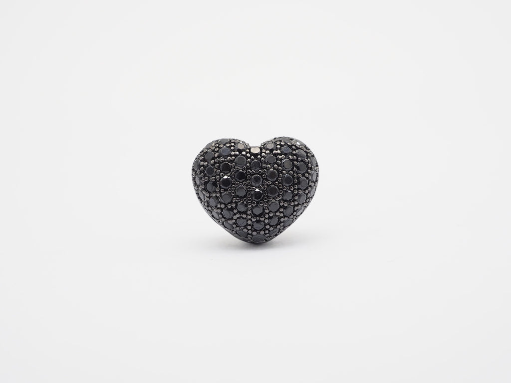 15mm Black CZ Micro Pave Puffy Heart Beads, CZ Pave Heart Beads Charm, Cubic Zirconia Heart Space Beads, SKU#C78