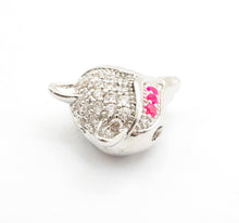Load image into Gallery viewer, CZ Micro Pave Fuchsia Eye Fox Head Beads, Animal Beads, Cubic Zirconia Spacer Beads,11x13x7mm, sku#C88
