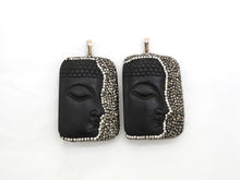Load image into Gallery viewer, Rare Large Size Black Obsidian Buddha Head Pendant, Pave Crystal Rhinestone Encrusted Buddha Pendant,37x52x10mm,sku#V21