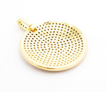 Load image into Gallery viewer, 30mm CZ Fully Micro Pave Large Disc Pendant,Gold/Black Tone, Black Cubic Zirconia Big Pave Disc Charm Pendant, sku#F501