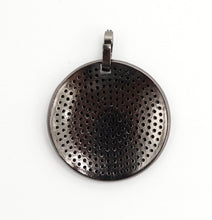 Load image into Gallery viewer, 30mm CZ Fully Micro Pave Large Disc Pendant,Gold/Black Tone, Black Cubic Zirconia Big Pave Disc Charm Pendant, sku#F501