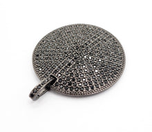 Load image into Gallery viewer, 30mm CZ Fully Micro Pave Large Disc Pendant,Gold/Black Tone, Black Cubic Zirconia Big Pave Disc Charm Pendant, sku#F501