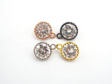 Load image into Gallery viewer, 10mm Micro Pave Round Shaped Pendant with Big Clear CZ, Cubic Zirconia Pendant Charm,Black/Gold/Silver/Rose Gold, Bridal Jewelry, sku#B86