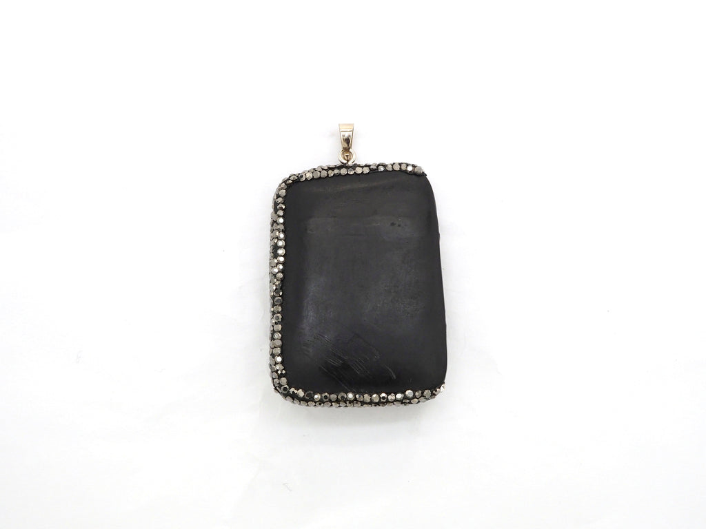 Rare Large Size Black Obsidian Buddha Head Pendant, Pave Crystal Rhinestone Encrusted Buddha Pendant,37x52x10mm,sku#V21