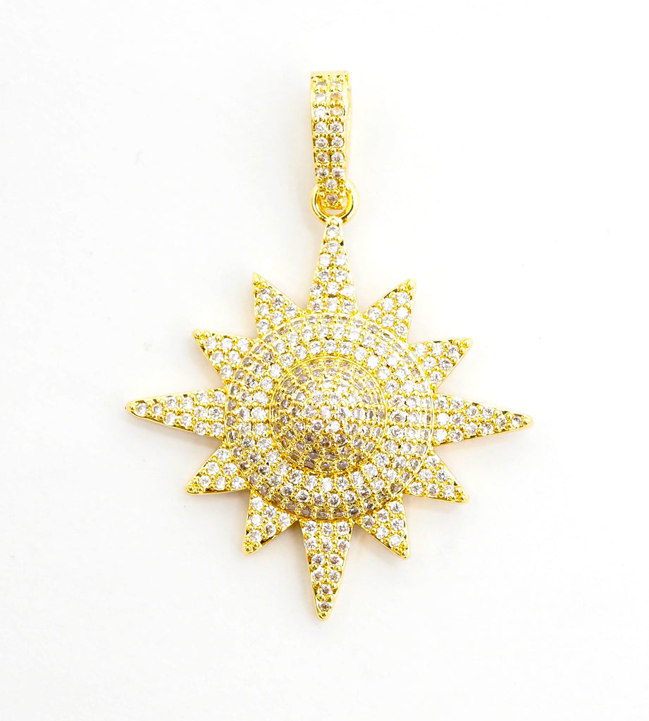 3D CZ Micro Pave North Star Emblem Pendant/Charm,Cubic Zirco