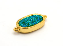 Load image into Gallery viewer, Mystic Druzy Drusy Oval Connector Beads, Bezel Druzy Charm, Gold/Silver finish,Gold/Black/White Opal/ Cobalt Blue,9x20mm,SKU#V26