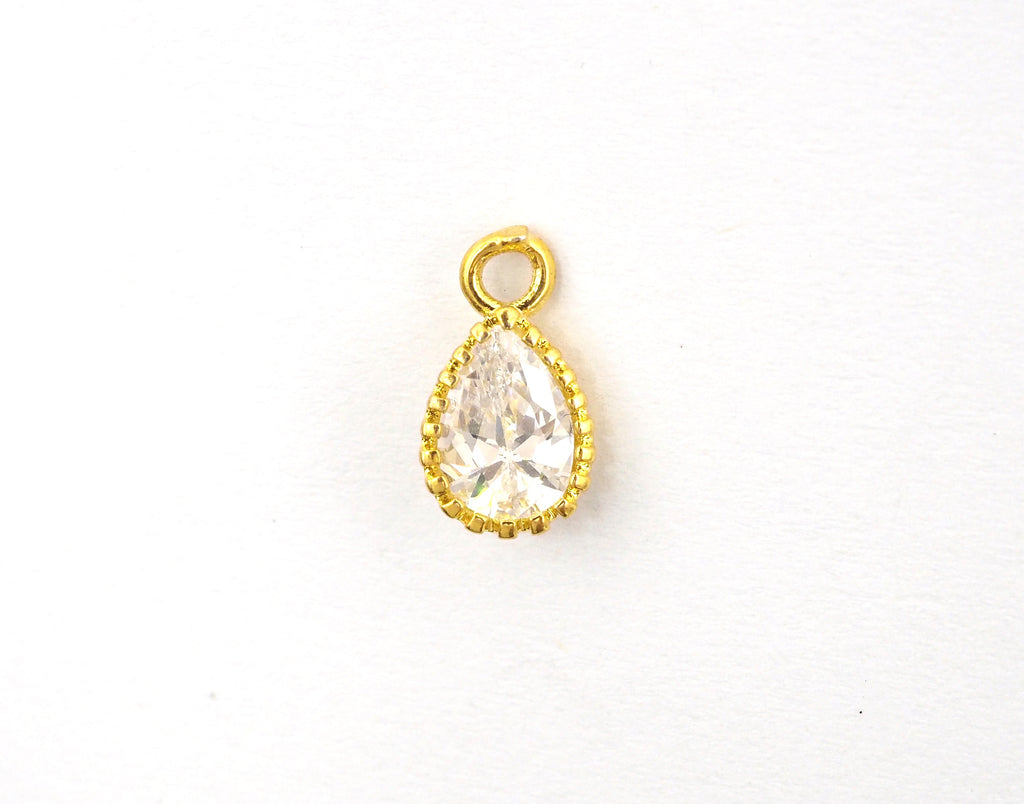 Teardrop Shape Pendant with Big Clear CZ, Cubic Zirconia Pendant Charm,Gold/Silver, Bridal Jewelry Findings, 6x11mm/12x17mm, sku#B87