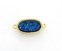 Load image into Gallery viewer, Mystic Druzy Drusy Oval Connector Beads, Bezel Druzy Charm, Gold/Silver finish,Gold/Black/White Opal/ Cobalt Blue,9x20mm,SKU#V26
