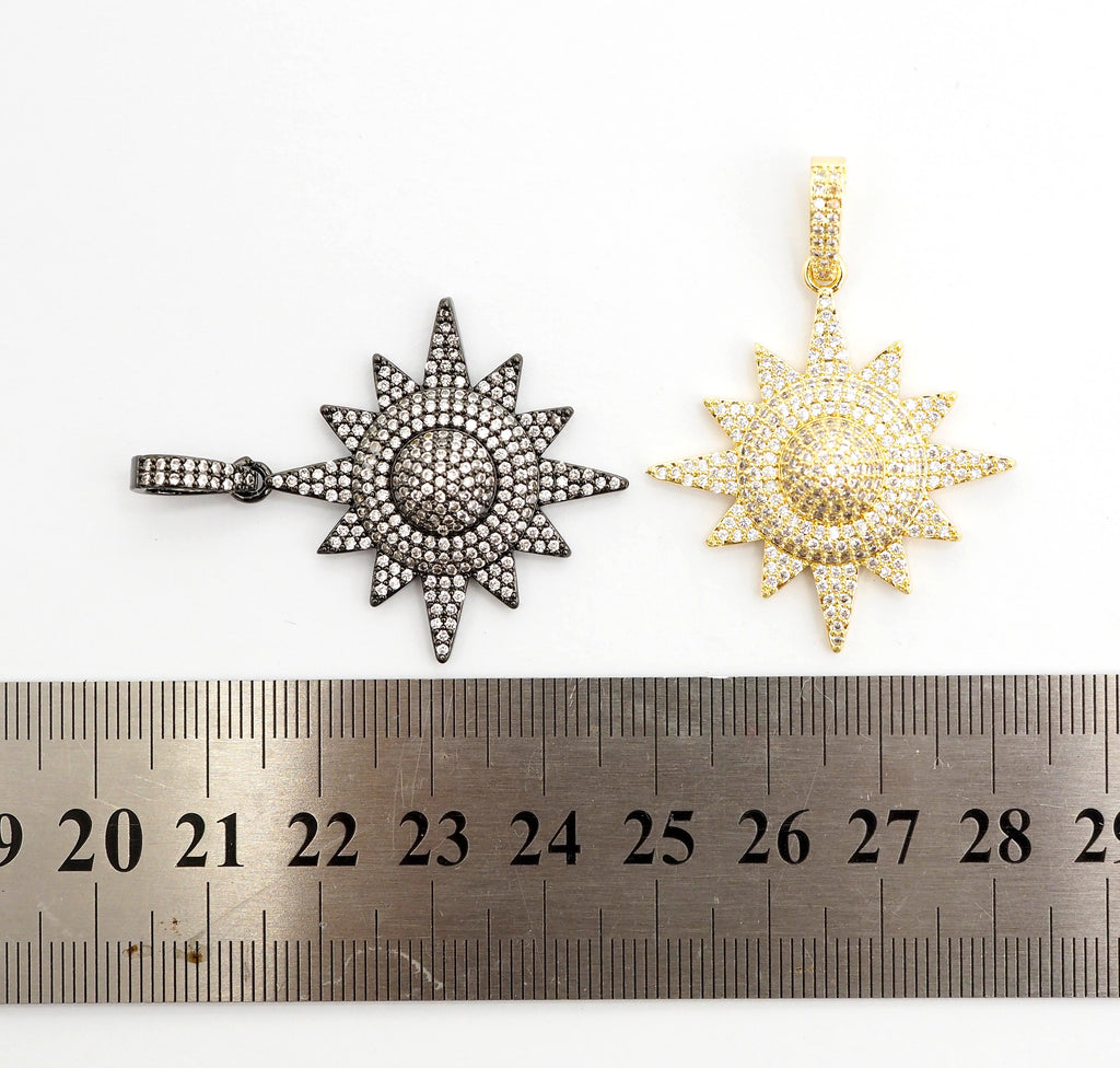 3D CZ Micro Pave North Star Emblem Pendant/Charm,Cubic Zirco