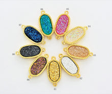 Load image into Gallery viewer, Mystic Druzy Drusy Oval Connector Beads, Bezel Druzy Charm, Gold/Silver finish,Gold/Black/White Opal/ Cobalt Blue,9x20mm,SKU#V26