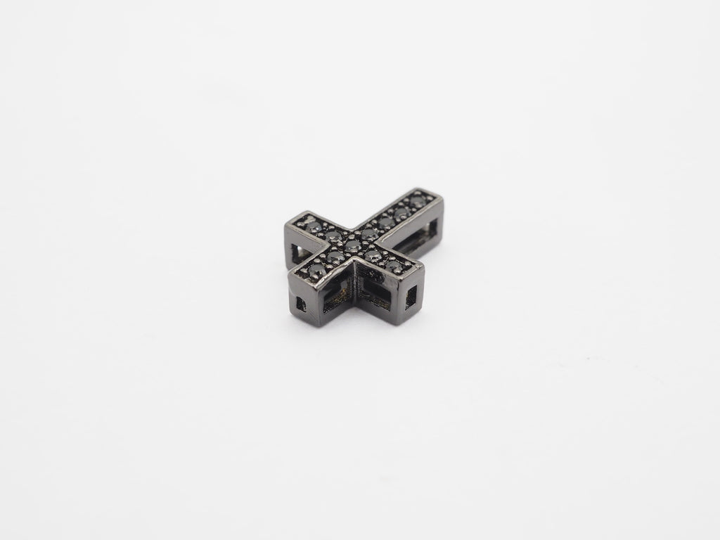 Black CZ Micro Pave On Black Cross Spacer Beads, Cubic Zirconia Cross Space Beads, Cross Charm, 10x13x4mm, SKU#C79