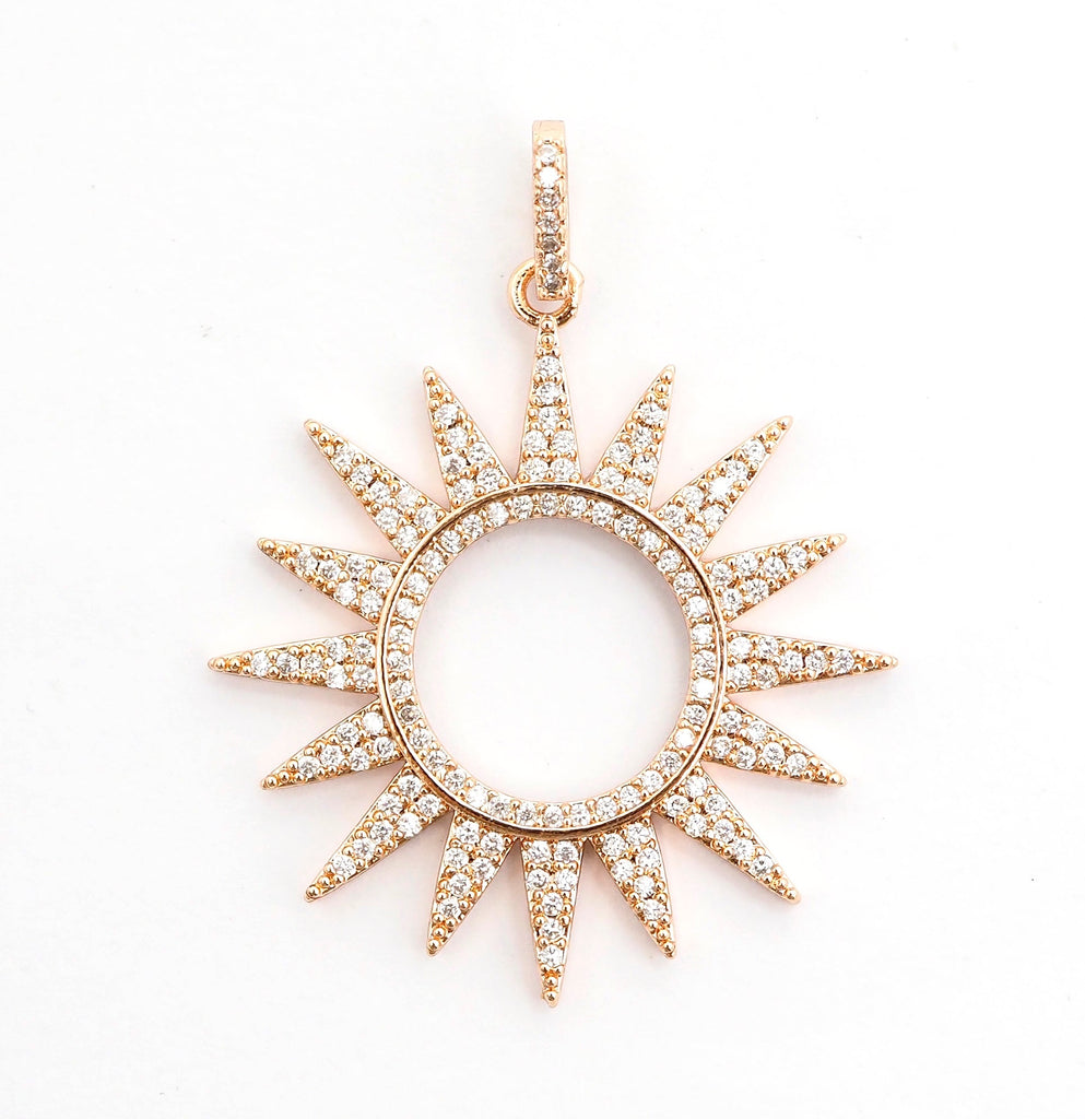 CZ Micro Pave Hollow out Star/Sun Pendant/Charm,Cubic Zirconia Paved Charm, Necklace Bracelet Charm Pendant, 33x36mm,sku#F503