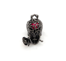 Load image into Gallery viewer, 3D CZ Micro Pave Skull with Rose flower Moving Ball Pendant,Cubic Zirconia Skull Charm, Black/Silver/Rose gold/Gold Pendant,30x20mm,sku#F527