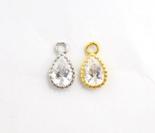 Load image into Gallery viewer, Teardrop Shape Pendant with Big Clear CZ, Cubic Zirconia Pendant Charm,Gold/Silver, Bridal Jewelry Findings, 6x11mm/12x17mm, sku#B87