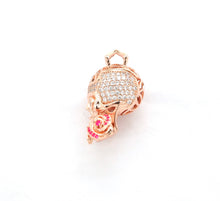 Load image into Gallery viewer, 3D CZ Micro Pave Skull with Rose flower Moving Ball Pendant,Cubic Zirconia Skull Charm, Black/Silver/Rose gold/Gold Pendant,30x20mm,sku#F527