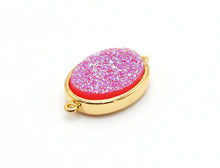 Load image into Gallery viewer, Mystic Drusy Oval Connector, Large Bezel Druzy Connector Charm, Gold/Silver Finish, Turquoise/Pink/Gold/Blue, 13x22mm,SKU#V28