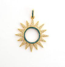 Load image into Gallery viewer, CZ Micro Pave Gold Plated Sun Flower Pendant,Cubic Zirconia Green/Turquoise/Fuchsia/Cobalt/Rainbow Color Charm, 33x36mm,sku#F504