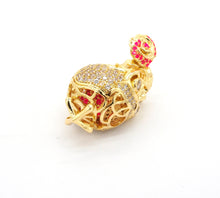 Load image into Gallery viewer, 3D CZ Micro Pave Skull with Rose flower Moving Ball Pendant,Cubic Zirconia Skull Charm, Black/Silver/Rose gold/Gold Pendant,30x20mm,sku#F527