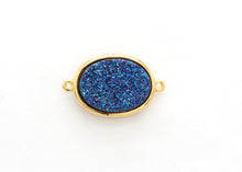 Load image into Gallery viewer, Mystic Drusy Oval Connector, Large Bezel Druzy Connector Charm, Gold/Silver Finish, Turquoise/Pink/Gold/Blue, 13x22mm,SKU#V28