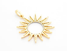 Load image into Gallery viewer, CZ Micro Pave Gold Plated Sun Flower Pendant,Cubic Zirconia Green/Turquoise/Fuchsia/Cobalt/Rainbow Color Charm, 33x36mm,sku#F504