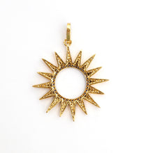 Load image into Gallery viewer, CZ Micro Pave Gold Plated Sun Flower Pendant,Cubic Zirconia Green/Turquoise/Fuchsia/Cobalt/Rainbow Color Charm, 33x36mm,sku#F504