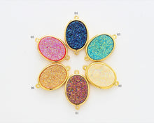 Load image into Gallery viewer, Mystic Drusy Oval Connector, Large Bezel Druzy Connector Charm, Gold/Silver Finish, Turquoise/Pink/Gold/Blue, 13x22mm,SKU#V28