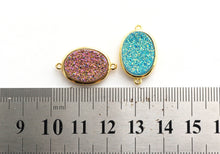 Load image into Gallery viewer, Mystic Drusy Oval Connector, Large Bezel Druzy Connector Charm, Gold/Silver Finish, Turquoise/Pink/Gold/Blue, 13x22mm,SKU#V28