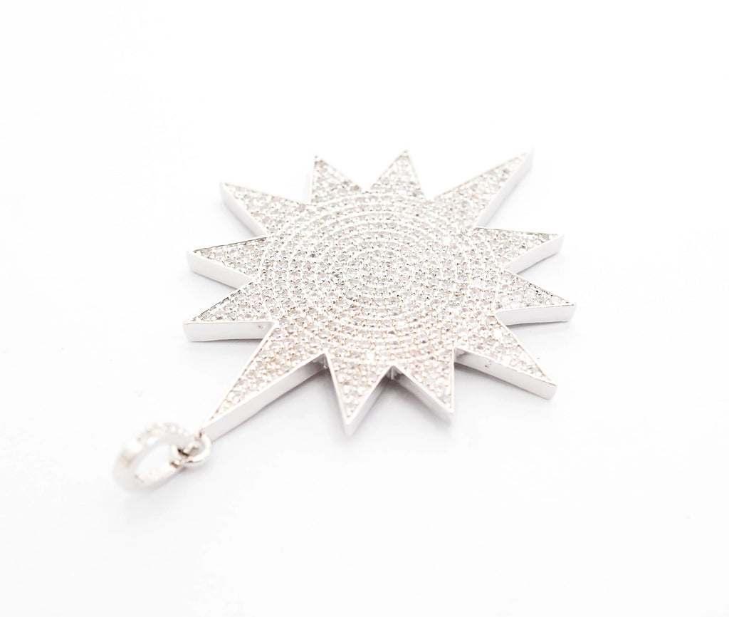 Large CZ Micro Pave North Star/Polar Star Pendant/Focal,Cubic Zirconia Paved Charm, Necklace Bracelet Charm Pendant, 40x50mm,sku#F505