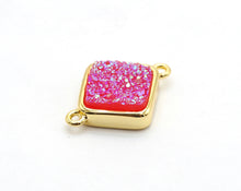 Load image into Gallery viewer, Mystic Drusy Diamond Shape Bezel Connector Beads, Bezel Druzy Charm, Gold/Silver finish,Pink/Black/Silver/White/Blue, 12x16mm,SKU#V30