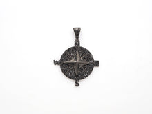 Load image into Gallery viewer, Black CZ Pave On Black Micro Pave Round Compass Pendant/Charm with Star ,Cubic Zirconia Pendant, 38x50mm, sku#F529/F411