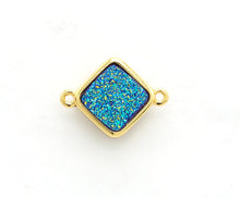 Load image into Gallery viewer, Mystic Drusy Diamond Shape Bezel Connector Beads, Bezel Druzy Charm, Gold/Silver finish,Pink/Black/Silver/White/Blue, 12x16mm,SKU#V30