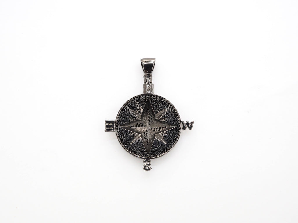 Black CZ Pave On Black Micro Pave Round Compass Pendant/Charm with Star ,Cubic Zirconia Pendant, 38x50mm, sku#F529/F411