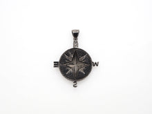 Load image into Gallery viewer, Black CZ Pave On Black Micro Pave Round Compass Pendant/Charm with Star ,Cubic Zirconia Pendant, 38x50mm, sku#F529/F411