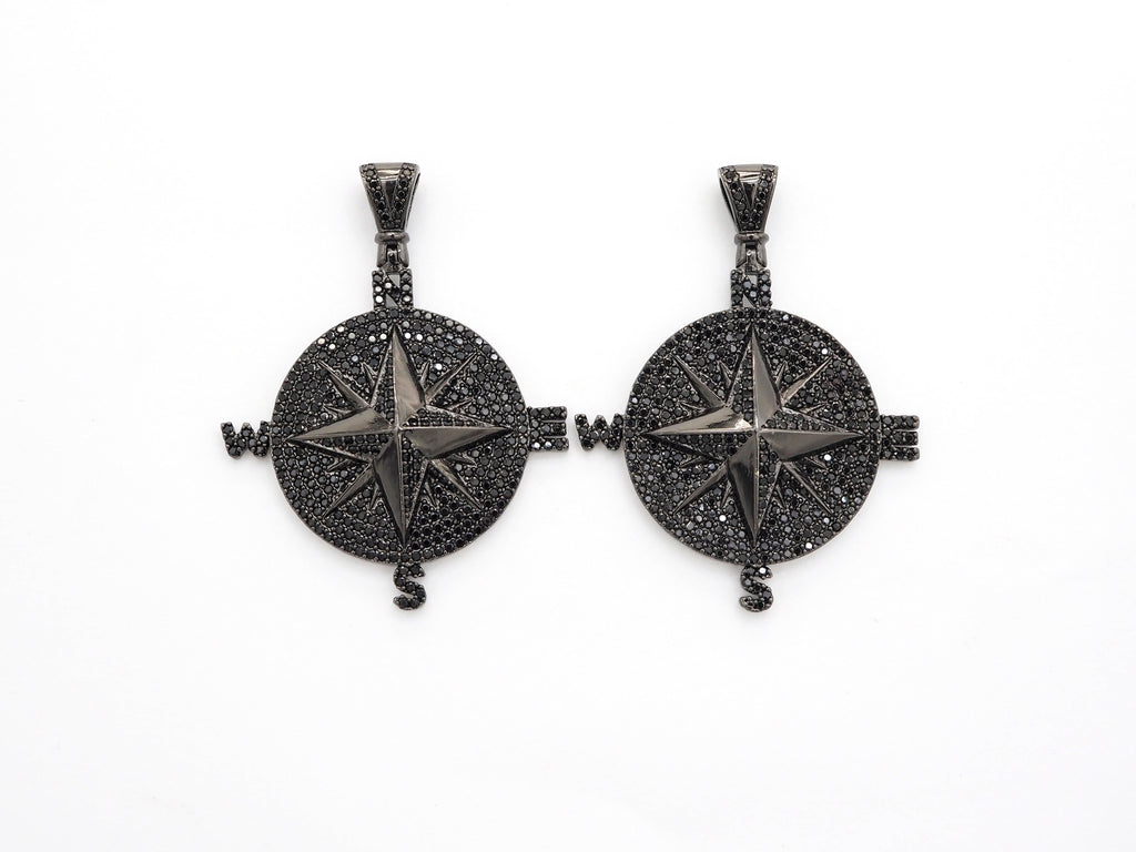 Black CZ Pave On Black Micro Pave Round Compass Pendant/Charm with Star ,Cubic Zirconia Pendant, 38x50mm, sku#F529/F411