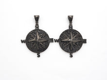Load image into Gallery viewer, Black CZ Pave On Black Micro Pave Round Compass Pendant/Charm with Star ,Cubic Zirconia Pendant, 38x50mm, sku#F529/F411